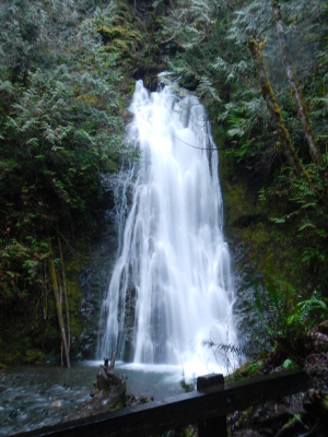 Madison Falls waterfall is flowing heavily in March due to rain and melting snow in the high country