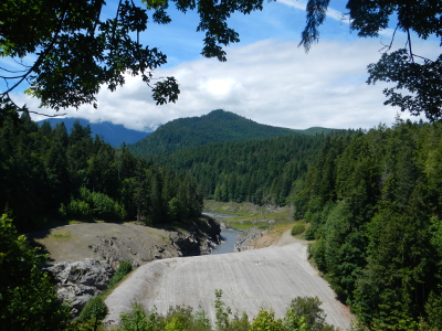 The large rocky bank pictured is all that remains of the former lower Elwha Dam site