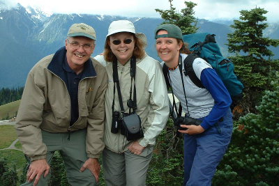 Three day hikers posing while on their Olympic National Park hike
