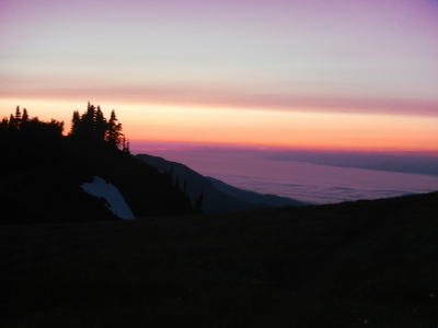 Sunset as seen on Hurricane Ridge with the Strait of Juan de Fuca in the background